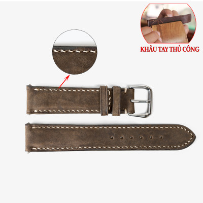 Dây đồng hồ da bò Vintage Bụi Leather D111 - Da thật khâu tay thủ công cao cấp - Bảo hành 12 tháng