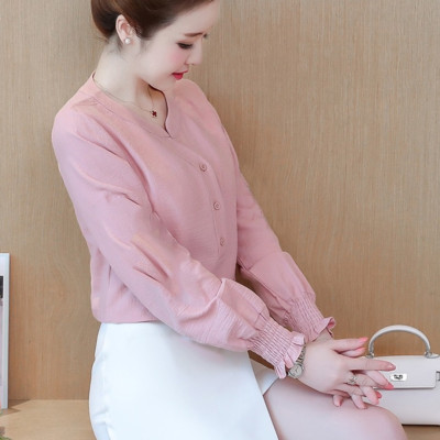 Áo Sơ Mi Công Sở Nữ Cổ Trụ Tay Nhún Bèo - SM954