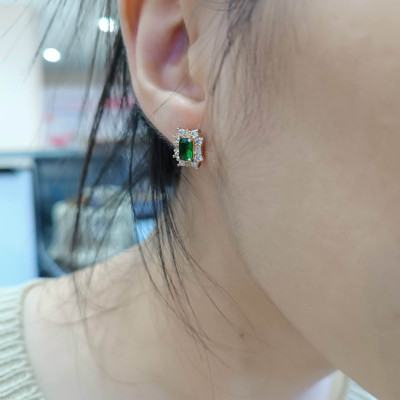 Bông Tai Bạc Ý Đính Emerald Tổng Hợp