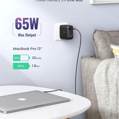 Ugreen UG70774CD224TK 65W PD3.0 GaN EU màu đen 3C + 1A sạc siêu nhanh 4 cổng 3 x usb type C và 1 x A - HÀNG CHÍNH HÃNG