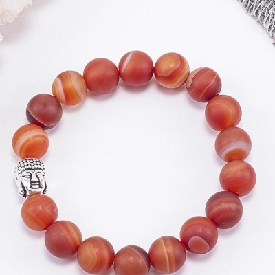 Vòng Tay Phong Thủy Nam Đá Mã Não Đỏ Nhám Phối Charm Phật Bạc (10mm) Mệnh Hỏa, Thổ Ngọc Quý Gemstones