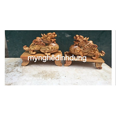 Cặp tượng tỳ hưu trang trí phong thủy hút tài lộc bằng gỗ huyết long mọng dầu kt 20×12×9cm