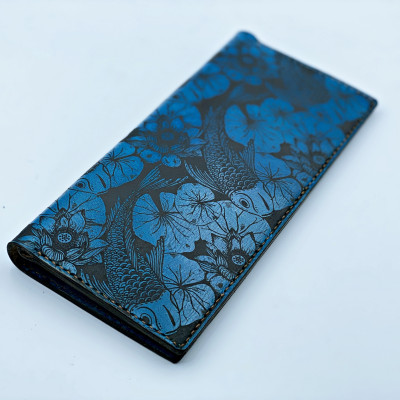 Ví nữ cầm tay da bò handmade họa tiết cá Koi