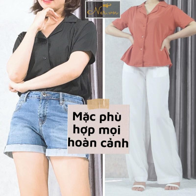 Áo sơ mi cổ vest quốc dân nhiều màu, chất lụa tơ hàn, phối chân váy, quần jeans ,quần tây, quần short siêu xinh–NER-N109