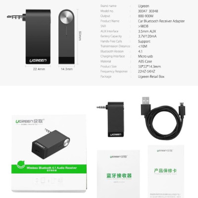 Ugreen UG40757CM124TK BT 4.2 màu Đen Thiết bị nhận âm thanh Bluetooth có Micro hỗ trợ APTX - HÀNG CHÍNH HÃNG