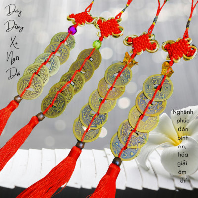 Dây đồng xu Ngũ đế 5 xu NHASAN Nghênh phúc đón bình an, hóa giải âm khí