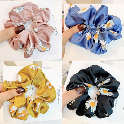 Dây buộc tóc Scrunchies lụa in hoa cúc HD98
