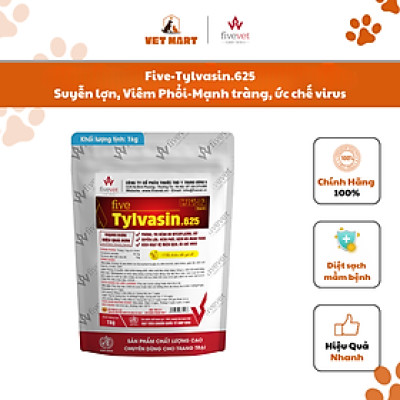Five-Tylvasin.625 1kg Phòng bệnh do Mycoplasma, ORT, Suyễn lợn, Viêm phổi, Viêm Phổi-Mạnh tràng, Kích hoạt hệ miễn dịch, ức chế virus