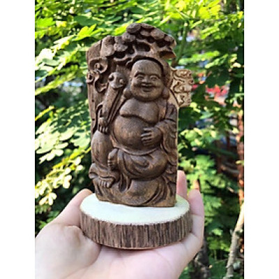 Tượng phật Di Lặc phong thủy gỗ trầm hương tốc tự nhiên cầu bình an, may mắn, sức khoẻ và tài lộc trang trí bàn làm việc, taplo xe ô tô