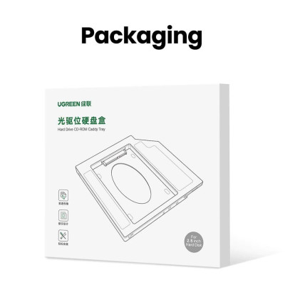 Ugreen UG70657CM322TK 9.5mm caddy bay khay đựng ổ cứng và ssd 2.5inch sata mỏng gắn vào khe cd - dvd của laptop - HÀNG CHÍNH HÃNG