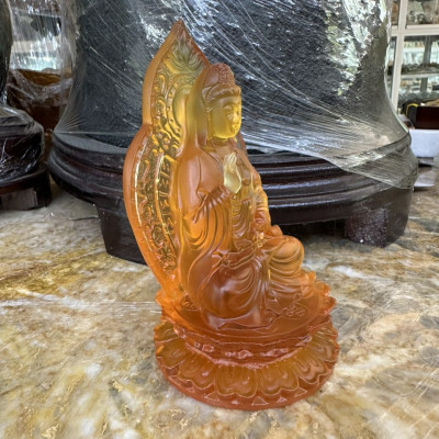 Tượng Phật Quan Thế Âm Bồ Tát đá lưu ly đặt bàn làm việc, xe ôtô - Cao 12 cm