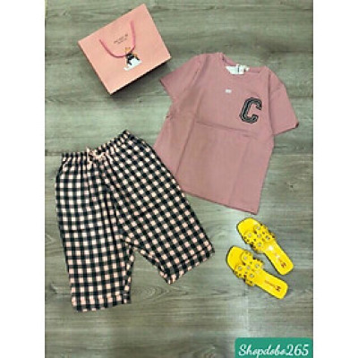 Đồ bộ nữ,đồ ngủ mặc nhà lửng áo vải thun cotton phối quần kaki thời trang.