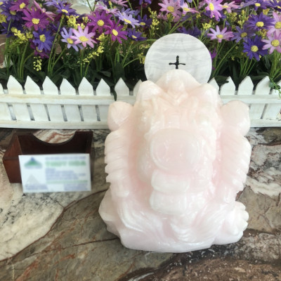 Tượng Cóc Ba Chân, Cóc Ngậm Tiền, Thiềm Thừ phong thủy chiêu tài lộc đá thạch anh hồng - Dài 18 cm