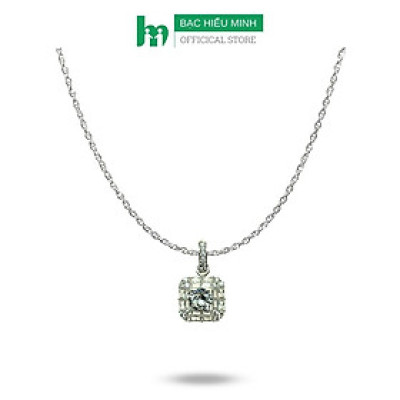 Dây Chuyền Vòng Cổ Bạc Ta Dây Xoắn Kép Và Mặt Vuông Đính Đá Cao Cấp BẠC HIỂU MINH DMD479