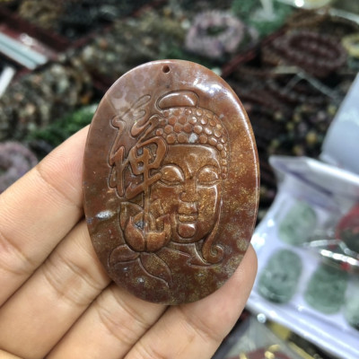 Mặt dây chuyền phật A Di Đà phong thủy đá ngọc băng tảo