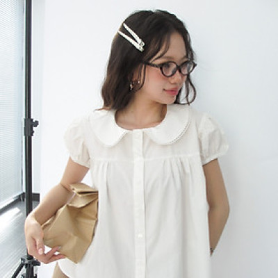 DOTTIE - Áo tay phồng cổ lá sen - Trắng - T1117