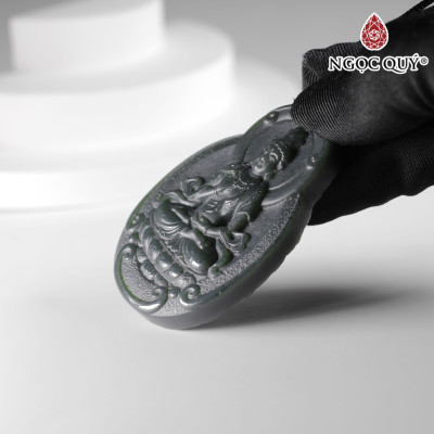 Mặt dây chuyền phật bà ngọc hòa điền 58x39mm dày 9mm mệnh mộc, mệnh hỏa - Ngọc Quý Gemstones