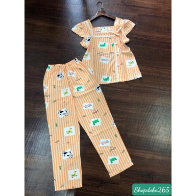 Đồ bộ nữ,đồ ngủ mặc nhà vải lụa quần dài BD 111 họa tiết dễ thương size 47-62kg.