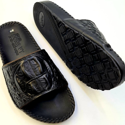 Dép quai ngang nam da bò thật 100% DONAVY thiết kế quai lưng cá sấu nổi bật bắt mắt đế cao su cao cấp DBH