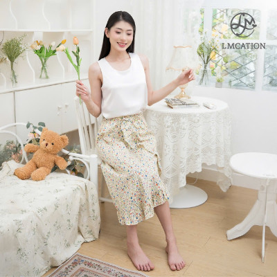 Đồ mặc nhà LMcation - Áo cổ tròn Mary Trắng kem & Chân váy bèo hoa nhí LMcation Camila