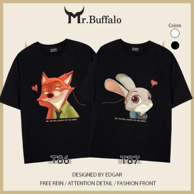 Áo đôi, cặp tay lỡ unisex zootopia Nick, judy, cáo và thỏ dễ thương Mr.Buffalo