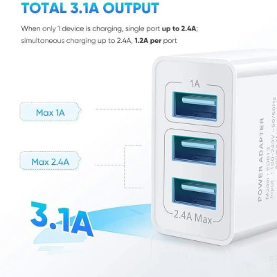 Ugreen UG50816ED013TK 3.1A 3 cổng sạc đa năng USB 5V màu đen - HÀNG CHÍNH HÃNG