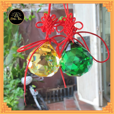 Quả cầu treo pha lê phong thuỷ đa giác nhiều màu có dây treo tâm kết 