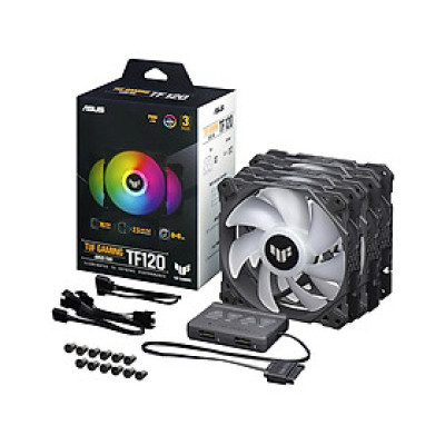 Bộ ba quạt tản nhiệt case Asus TUF Gaming TF120 ARGB 120mm kèm Hub điều khiển - Hàng chính hãng