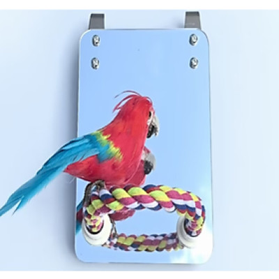 1 gương soi (mã GS01) kết hợp thanh ngang dây dù dùng cho chim, vẹt đứng và chơi (treo trong lồng)