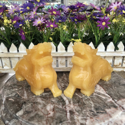 Cặp Tỳ Hưu phong thủy đá thạch anh vàng - Dài 15 cm