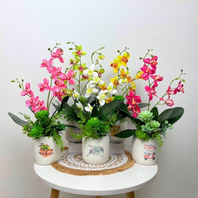 Bình lan hồ điệp giả - kèm chậu đầy đủ phụ kiện - Cây giả, hoa lụa Decor trang trí nhà cửa