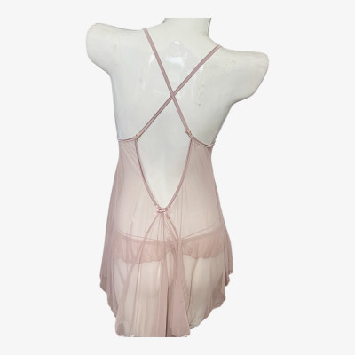 Váy ngủ VB60 lưới xuyên thấu thêu hoa cài nút trước lưng chéo hai dây kèm chip gợi cảm