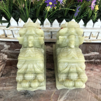 Cặp Tỳ Hưu phong thủy đá ngọc Onyx có đế - Dài 15 cm