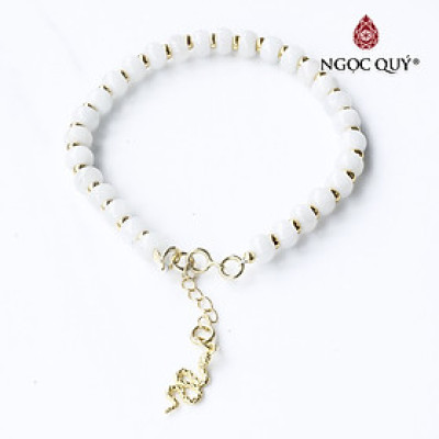 Vòng cẩm thạch phỉ thúy phối charm bạc mạ vàng mệnh hỏa, mộc - Ngọc Quý Gemstones