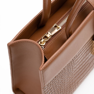 Túi xách nữ công sở Gence da bò dập vân TX19 Nâu Lion