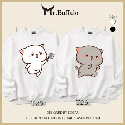 Áo Sweater cặp đôi Mèo mochii đuổi nhau dễ thương Mr.Buffalo
