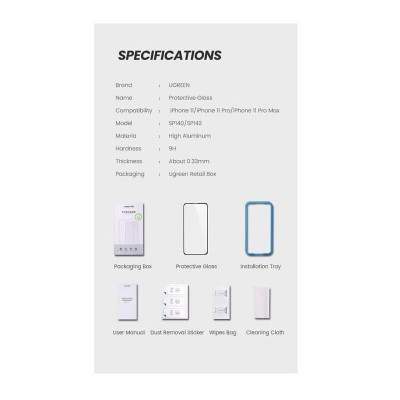 Ugreen UG70981SP140TK Iphone 11 pro 5.8inch 2 miếng dán kính cường lực bảo vệ 3D - HÀNG CHÍNH HÃNG