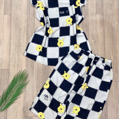 Đồ bộ nữ, đồ ngủ mặc nhà lửng tay cánh tiên vải lanh mềm ,mát BL 183 họa tiết dễ thương size 45-70kg.