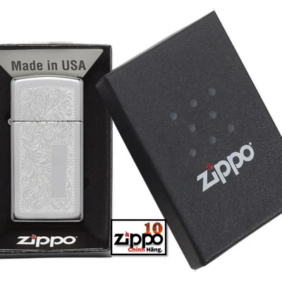 Bật lửa Zippo Slim 1652 Chrome Venetian - Chính hãng 100%