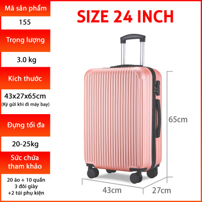 Vali du lịch kéo cao cấp Size 24inch- Chất lượng cao  KS-155 - Xanh lam nhạt