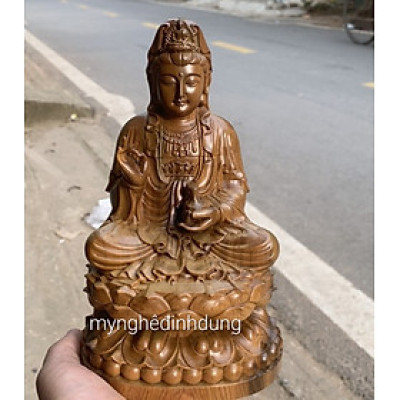 Tượng mẹ quan âm bồ tát bằng gỗ bách xanh thơm nức kt cao 20×12cm