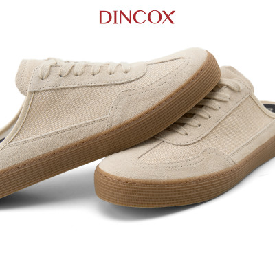 Giày Sục Đạp Gót Mules Vải Sneaker Unisex Nam Nữ DINCOX DC37 Lazy Mule Beige