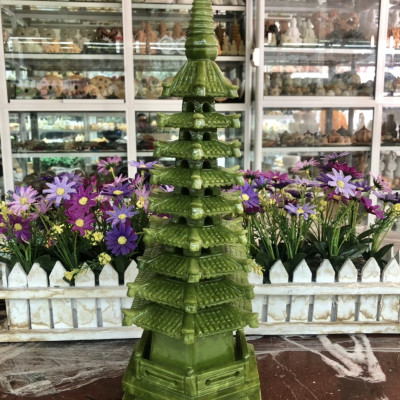 Tháp văn xương 9 tầng đá ngọc Ấn Độ ( đá serpentine ) cầu công danh tài lộc - Cao 38cm