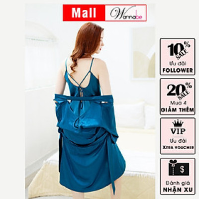 Áo choàng ngủ WANNABE KIS61 áo khoác ngủ dạng kimono khoét hình giọt nước ở vai lưng bắt mắt xinh xắn nữ tính