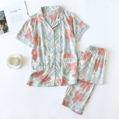 Bộ Đồ Pijama Mặc Nhà Ngắn Tay Azuno BN2706 Chất Liệu Cotton Lụa Nhẹ Mát Cho Mùa Hè