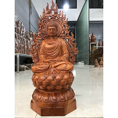 Tượng phật thích ca bằng gỗ đá kt cao 30×15×15cm +lá chắn cao 40cm