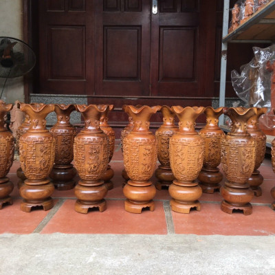 Cặp lục bình trạm khắc tứ quý phong thủy hút tài lộc ,bằng gỗ bách xanh thơm nức kt cao30×10cm