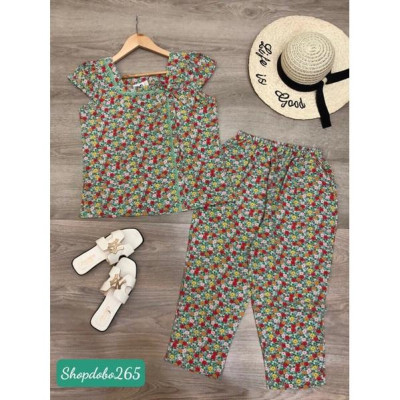 Đồ bộ nữ,đồ ngủ mặc nhà lửng 9 tấc vải lụa họa BL 123 tiết hoa nhí size 45-57kg.