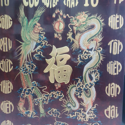 Tranh sơn mài Cửu Huyền Thất Tổ đắp nổi đẹp Long Phụng, hàng cao cấp size 120x140 cm