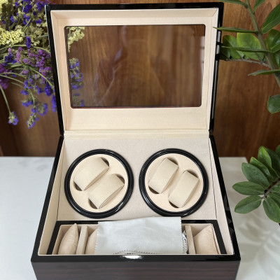 [BH 2 Năm Động Cơ] Hộp Đựng Đồng Hồ Cơ 4 Xoay Và 6 Trưng Bày Gỗ Sơn Bóng